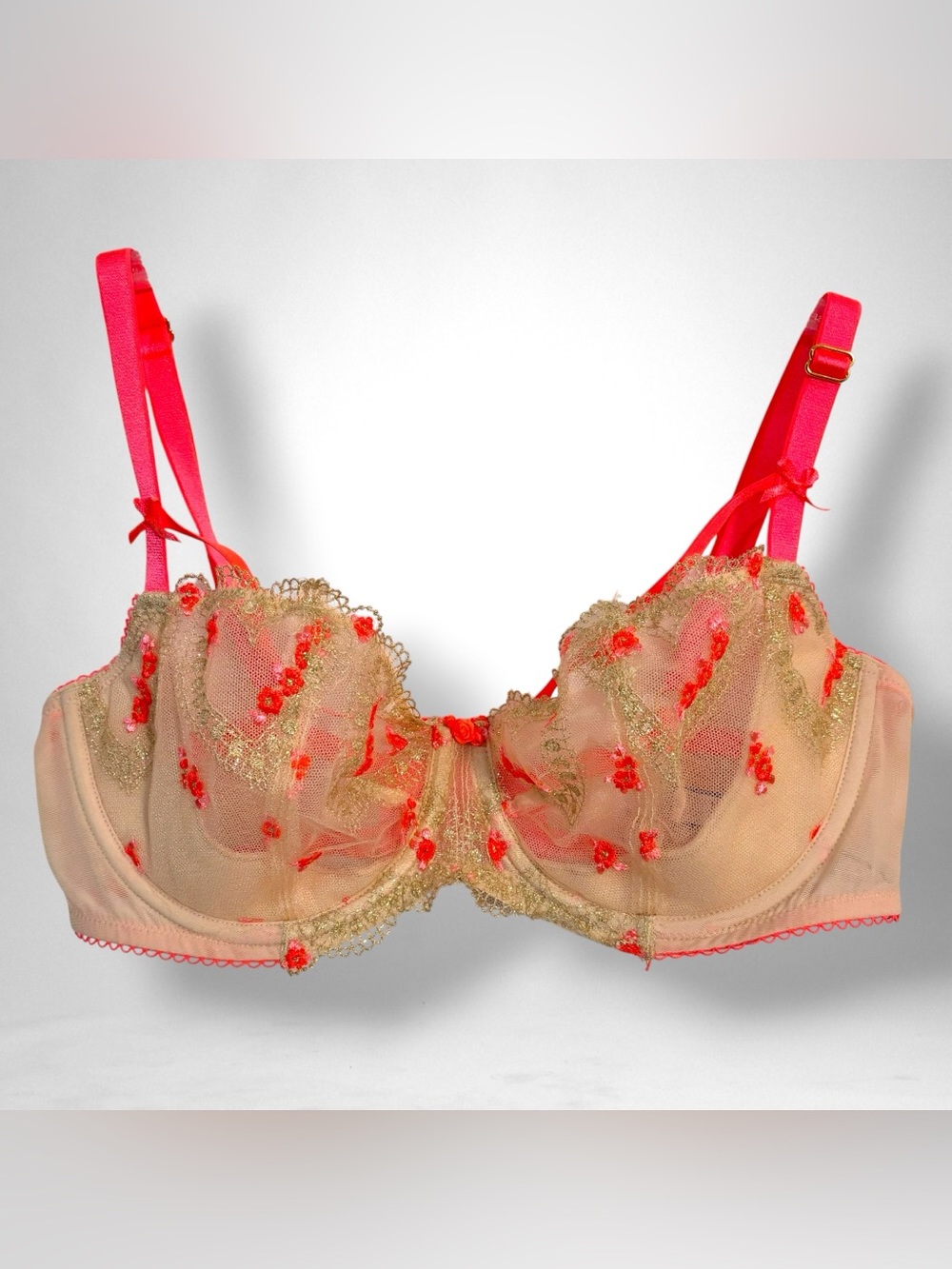 Victoria Secret Sheer Dream Angels Floral Embroidered Balconette Push Up Bra